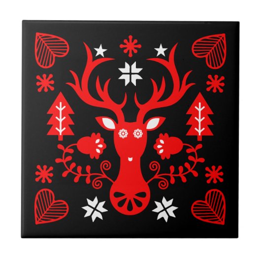 Carreau Cerf de Noël rouge scandinave (Devant)