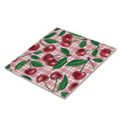 Carreau Cerises rouges sur gingham rose (Côté)