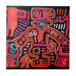 Carreau Chaman de la tribu indienne Cuna avec éventails