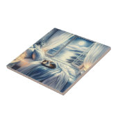 Carreau Chambre côtière au clair de lune avec chat endormi (Côté)