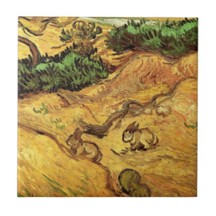 Carreau Champ avec deux lapins par Vincent van Gogh