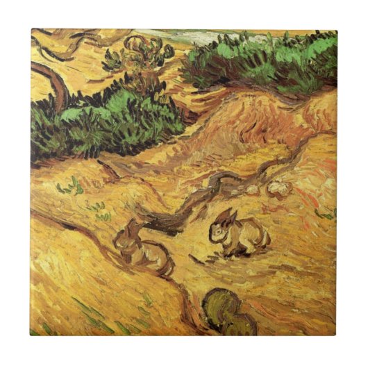 Carreau Champ avec deux lapins par Vincent van Gogh (Devant)