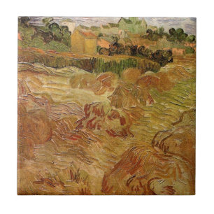 Carreau Champ de blé avec Auvers de Vincent van Gogh
