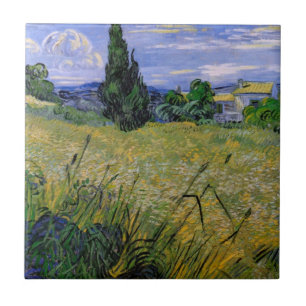 Carreau Champ de blé vert avec Cypress par Vincent van Gog