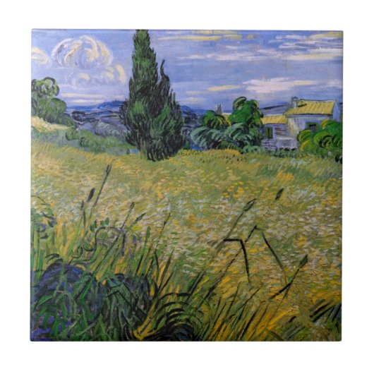 Carreau Champ de blé vert avec Cypress par Vincent van Gog (Devant)