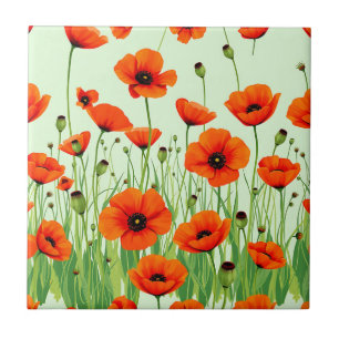 Carreau Champ de coquelicots orange vibrant aquarelle été