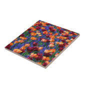 Carreau Champ de fleurs bleues, orange et rouges (Côté)