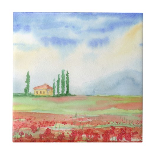 Carreau Champ de pavots en Toscane (Devant)