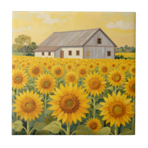 Carreau Champ de Tournesols Paysage Rustique de Grange