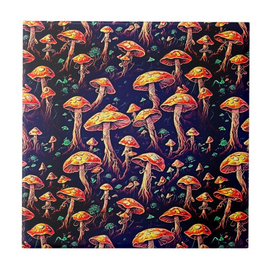 Carreau Champignons d'art rétro - Dreamscape bioluminescen (Devant)