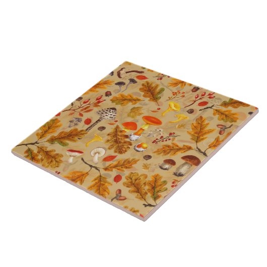 Carreau Champignons forestiers et flore d'automne sur l'oc (Côté)