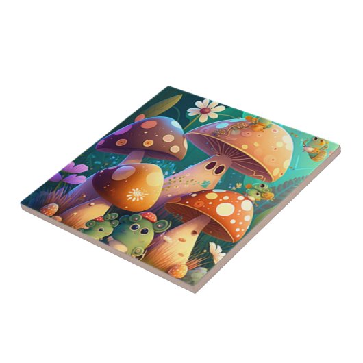 Carreau Champignons mignons dans la forêt (Côté)