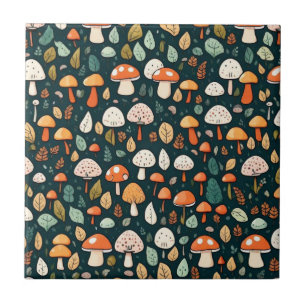 Carreau Champignons mignons feuilles décoration de cottage