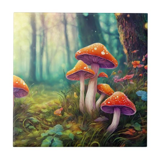 Carreau Champignons psychédéliques rouges dans la forêt (Devant)
