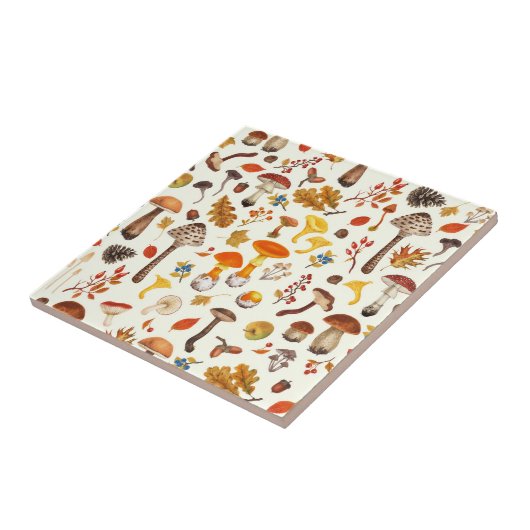 Carreau Champignons sauvages sur blanc (Côté)