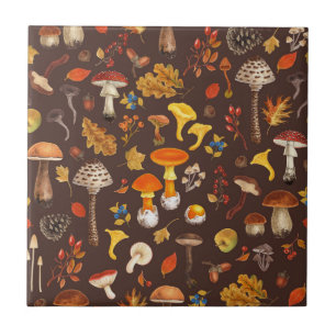 Carreau Champignons sauvages sur brun