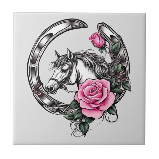 Carreau Chanceux fer à cheval et roses roses roses (Devant)