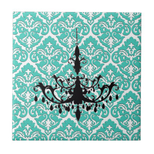 Carreau Chandelier turquoise Damas noir