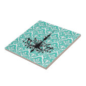 Carreau Chandelier turquoise Damas noir (Côté)