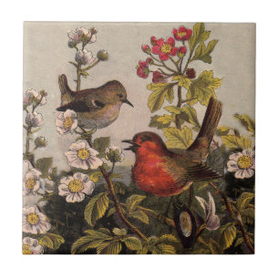 Carreau Chant d'oiseaux du printemps vintage botanique flo