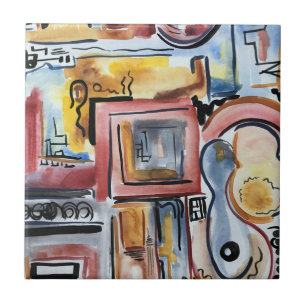 Carreau Chanter Dans La Cuisine-Art Abstrait Aquarelle