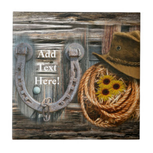 Carreau Chapeau de Cowboy Fer à Cheval Lasso