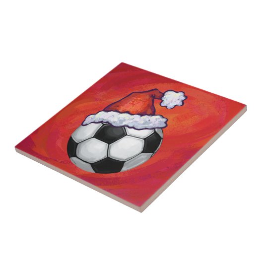 Carreau Chapeau de Père Noël Ballon de Football sur Fond R (Côté)