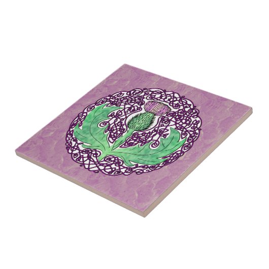 Carreau Chardon écossais d'art celtique - pourpre (Côté)