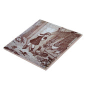 Carreau Charmante ferme de tuiles Sepia Boy et poulets (Côté)