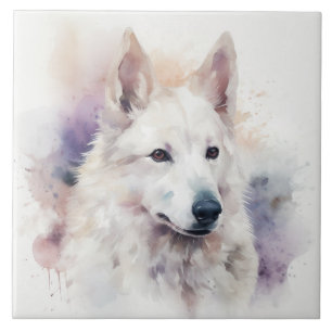 Carreau Charme blanc Sapsali Chien Aquarelle Portrait