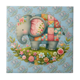 Carreau Charme de Prairie Florale à l'Éléphant Patchwork