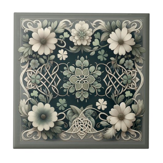 Carreau Charme floral du trèfle celtique (Devant)