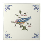 Carreau Charming Repro Delft Bird sur Branche avec Berries (Devant)