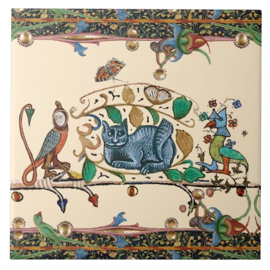 CARREAU CHASSE BESTIAIRE MÉDIÉVALE, OISEAU, FALCON (Devant)