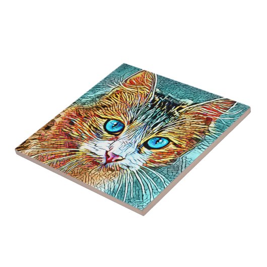 Carreau Chat 685 Turquoise Orange (Côté)