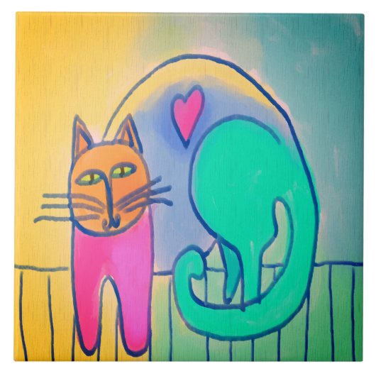 Carreau Chat adorable peinture numérique Abstraite (Devant)