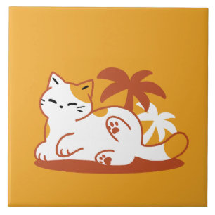 Carreau Chat adorable se relaxer au soleil - Animal de com