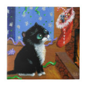 Carreau Chat amusant Noël Tuxedo Kitten souris (Devant)