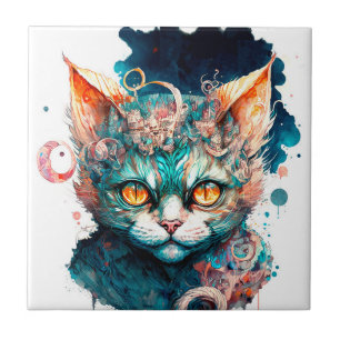 Carreau Chat aquarelle en style steampunk