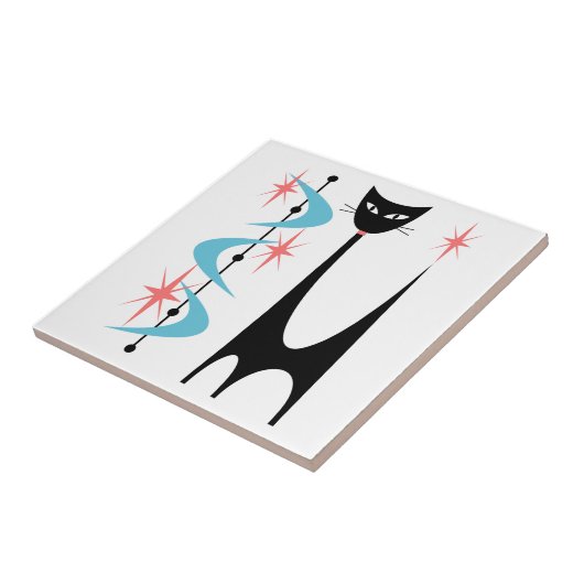 Carreau Chat atomique du milieu du siècle avec tuile Bleue (Côté)