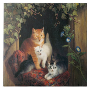 Carreau Chat avec chatons (Art animal)