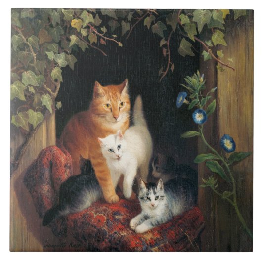 Carreau Chat avec chatons (Art animal) (Devant)