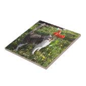 Carreau Chat avec des tulipes (Côté)