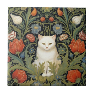 Carreau Chat blanc Art nouveau dans le jardin