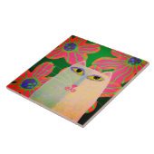 Carreau Chat blanc aux fleurs roses Peinture Abstraite (Côté)