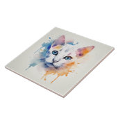 Carreau Chat blanc aux yeux bleus - Aquarelle (Côté)