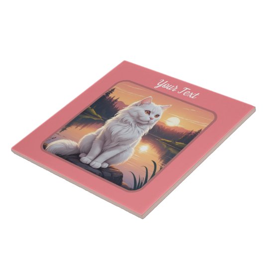 Carreau Chat blanc par lac (Côté)