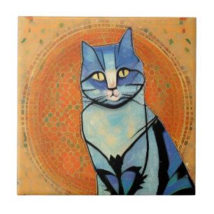 Carreau Chat bleu mosaïque marocaine Art abstrait soleil d