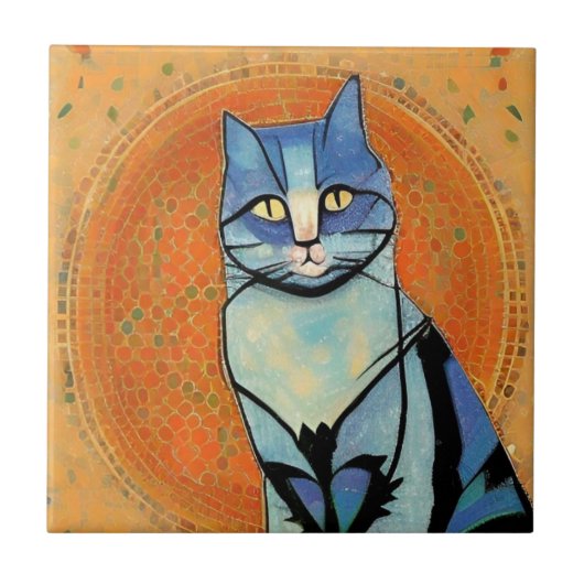Carreau Chat bleu mosaïque marocaine Art abstrait soleil d (Devant)