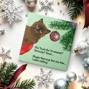 Carreau Chat Brun de Noël Mignon Vert Enjoué Humour